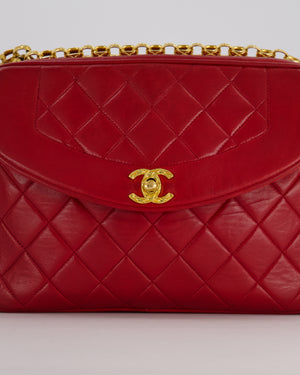 Chanel Red Vintage Diamond Quilted Camera Bag in Lambskin Leather with 24K Gold Hardware