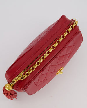 Chanel Red Vintage Diamond Quilted Camera Bag in Lambskin Leather with 24K Gold Hardware
