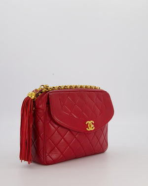 Chanel Red Vintage Diamond Quilted Camera Bag in Lambskin Leather with 24K Gold Hardware