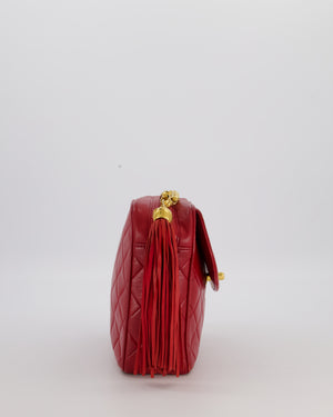 Chanel Red Vintage Diamond Quilted Camera Bag in Lambskin Leather with 24K Gold Hardware