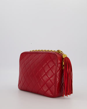 Chanel Red Vintage Diamond Quilted Camera Bag in Lambskin Leather with 24K Gold Hardware