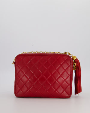 Chanel Red Vintage Diamond Quilted Camera Bag in Lambskin Leather with 24K Gold Hardware