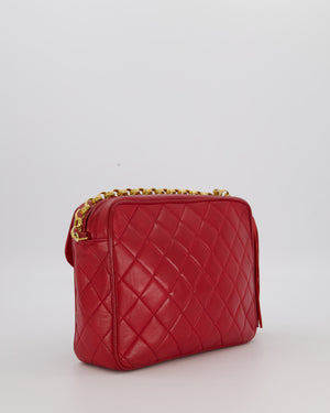Chanel Red Vintage Diamond Quilted Camera Bag in Lambskin Leather with 24K Gold Hardware