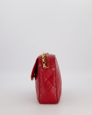 Chanel Red Vintage Diamond Quilted Camera Bag in Lambskin Leather with 24K Gold Hardware