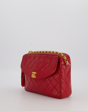 Chanel Red Vintage Diamond Quilted Camera Bag in Lambskin Leather with 24K Gold Hardware