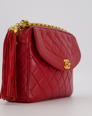 Chanel Red Vintage Diamond Quilted Camera Bag in Lambskin Leather with 24K Gold Hardware