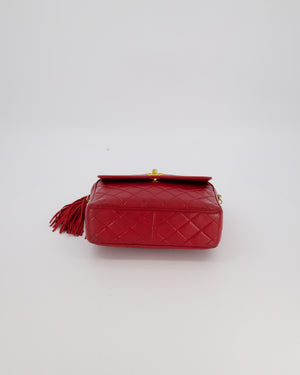 Chanel Red Vintage Diamond Quilted Camera Bag in Lambskin Leather with 24K Gold Hardware