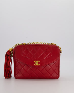 Chanel Red Vintage Diamond Quilted Camera Bag in Lambskin Leather with 24K Gold Hardware