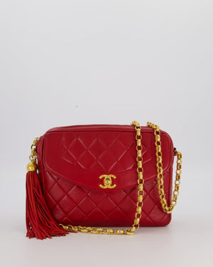 Chanel Red Vintage Diamond Quilted Camera Bag in Lambskin Leather with 24K Gold Hardware