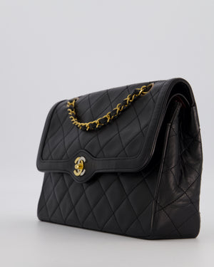 Chanel Vintage Black Medium Paris Double Flap Bag in Lambskin Leather with 24k Gold and Silver Hardware