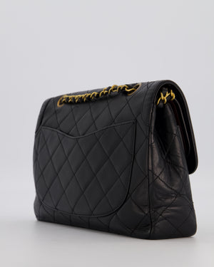 Chanel Vintage Black Medium Paris Double Flap Bag in Lambskin Leather with 24k Gold and Silver Hardware