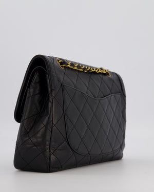 Chanel Vintage Black Medium Paris Double Flap Bag in Lambskin Leather with 24k Gold and Silver Hardware