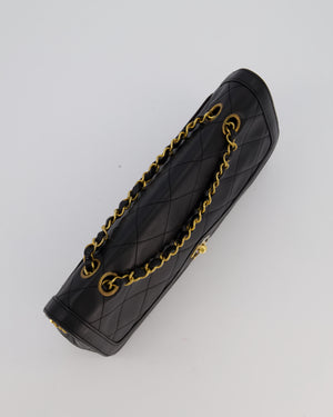 Chanel Vintage Black Medium Paris Double Flap Bag in Lambskin Leather with 24k Gold and Silver Hardware