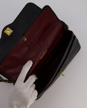 Chanel Vintage Black Medium Paris Double Flap Bag in Lambskin Leather with 24k Gold and Silver Hardware