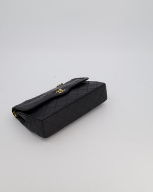 Chanel Vintage Black Medium Paris Double Flap Bag in Lambskin Leather with 24k Gold and Silver Hardware