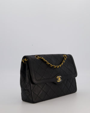 Chanel Vintage Black Medium Paris Double Flap Bag in Lambskin Leather with 24k Gold and Silver Hardware