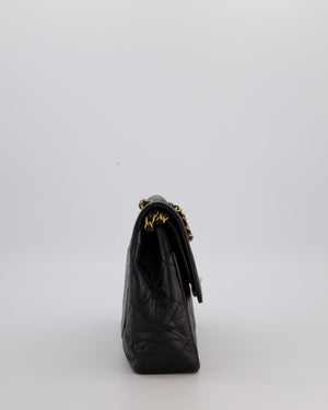 Chanel Vintage Black Medium Paris Double Flap Bag in Lambskin Leather with 24k Gold and Silver Hardware