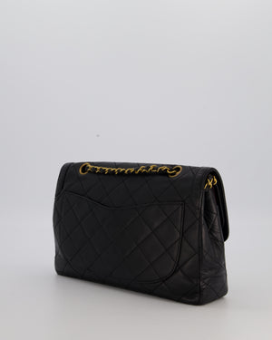 Chanel Vintage Black Medium Paris Double Flap Bag in Lambskin Leather with 24k Gold and Silver Hardware