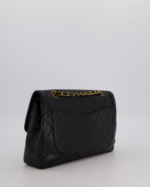 Chanel Vintage Black Medium Paris Double Flap Bag in Lambskin Leather with 24k Gold and Silver Hardware