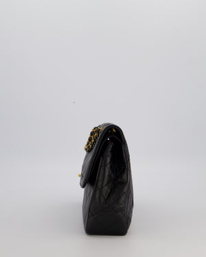 Chanel Vintage Black Medium Paris Double Flap Bag in Lambskin Leather with 24k Gold and Silver Hardware