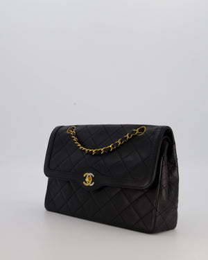 Chanel Vintage Black Medium Paris Double Flap Bag in Lambskin Leather with 24k Gold and Silver Hardware