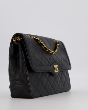 Chanel Vintage Black Medium Paris Double Flap Bag in Lambskin Leather with 24k Gold and Silver Hardware