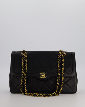 Chanel Vintage Black Medium Paris Double Flap Bag in Lambskin Leather with 24k Gold and Silver Hardware