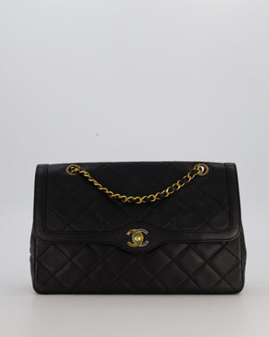 Chanel Vintage Black Medium Paris Double Flap Bag in Lambskin Leather with 24k Gold and Silver Hardware