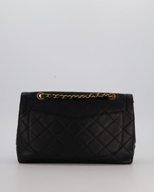 Chanel Vintage Black Medium Paris Double Flap Bag in Lambskin Leather with 24k Gold and Silver Hardware