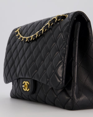 Chanel Black Maxi Classic Single Flap Bag in Lambskin Leather with Gold Hardware