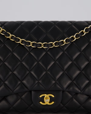 Chanel Black Maxi Classic Single Flap Bag in Lambskin Leather with Gold Hardware