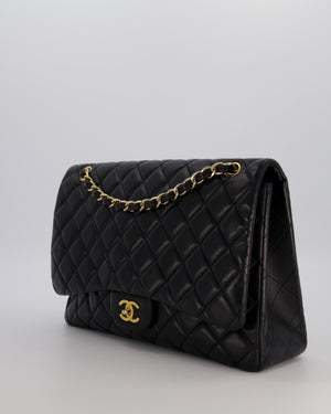 Chanel Black Maxi Classic Single Flap Bag in Lambskin Leather with Gold Hardware