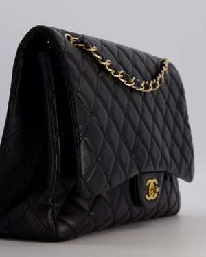 Chanel Black Maxi Classic Single Flap Bag in Lambskin Leather with Gold Hardware