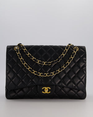 Chanel Black Maxi Classic Single Flap Bag in Lambskin Leather with Gold Hardware