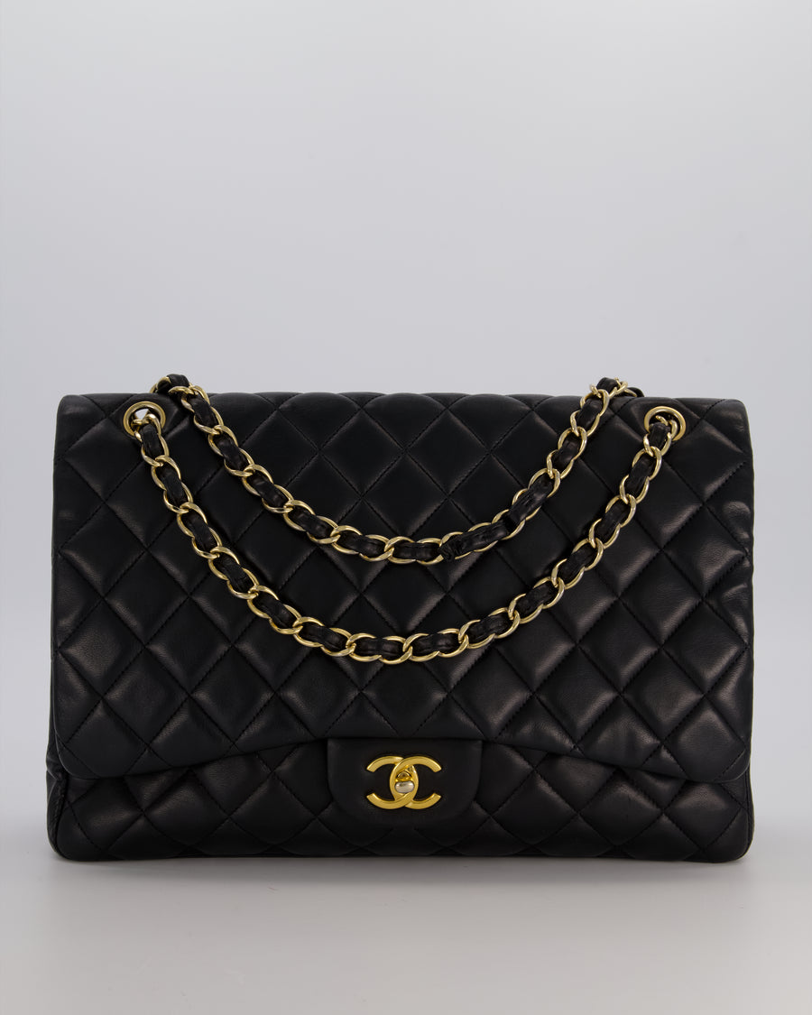 Chanel Black Maxi Classic Single Flap Bag in Lambskin Leather with Gold Hardware