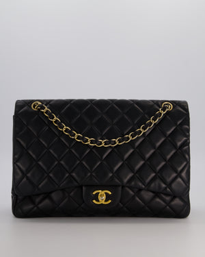 Chanel Black Maxi Classic Single Flap Bag in Lambskin Leather with Gold Hardware