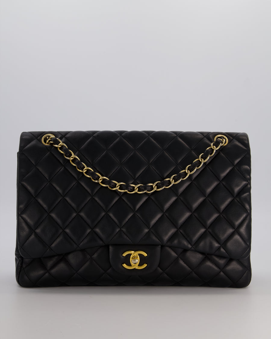 Chanel Black Maxi Classic Single Flap Bag in Lambskin Leather with Gold Hardware