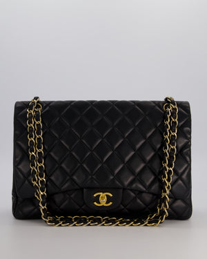 Chanel Black Maxi Classic Single Flap Bag in Lambskin Leather with Gold Hardware