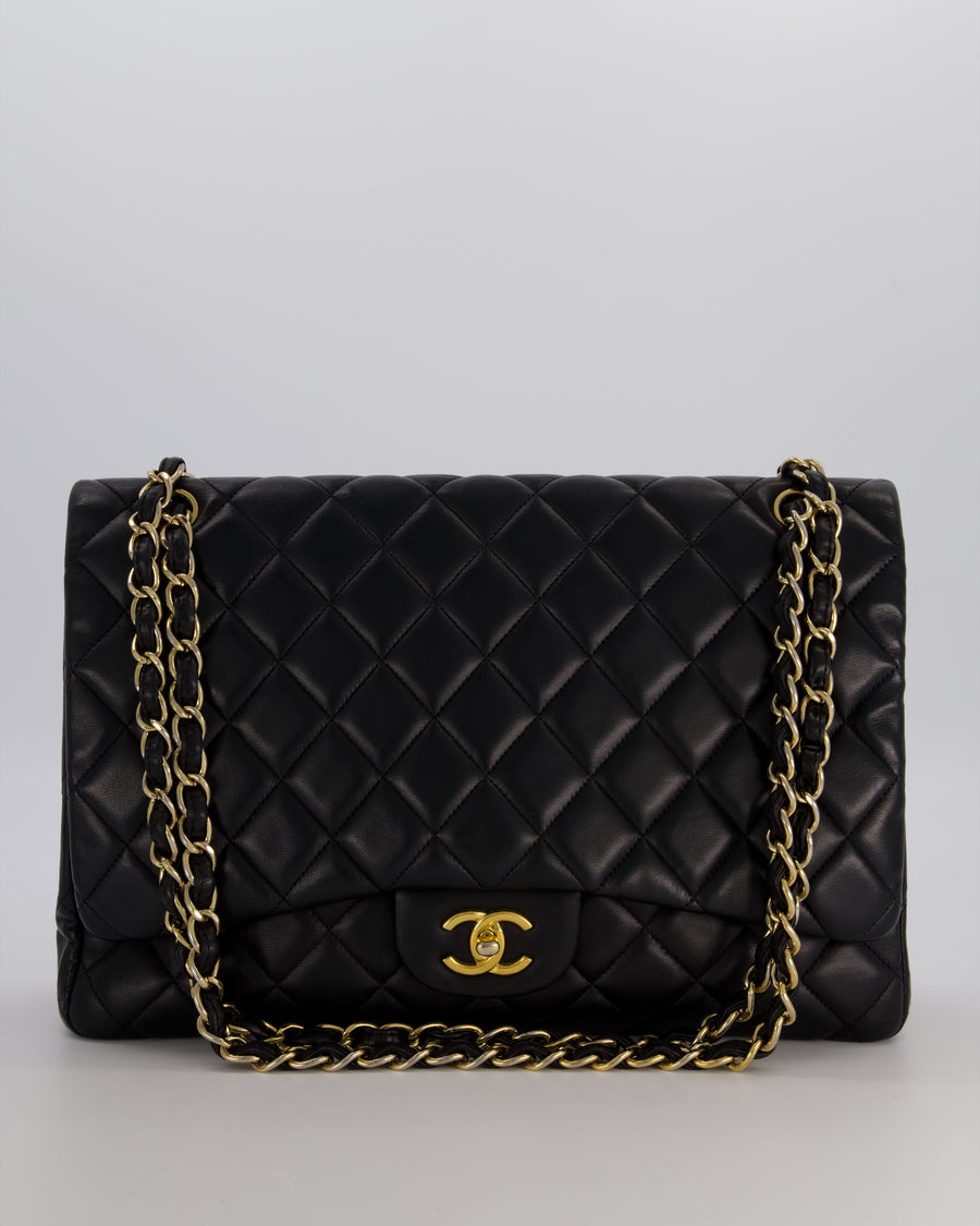 Chanel Black Maxi Classic Single Flap Bag in Lambskin Leather with Gold Hardware