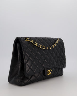 Chanel Black Maxi Classic Single Flap Bag in Lambskin Leather with Gold Hardware