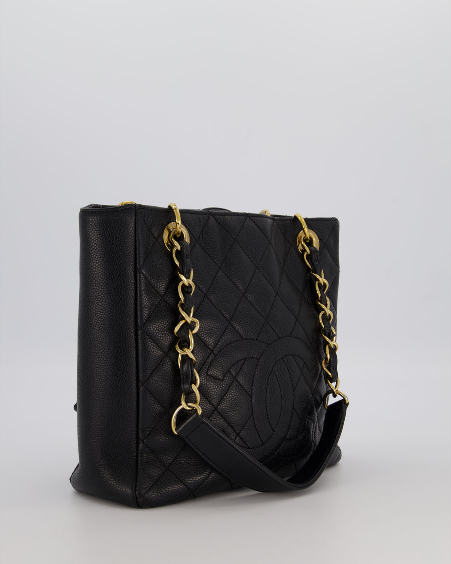 Chanel Black PST Petite Tote Bag in Caviar Leather with Gold Hardware