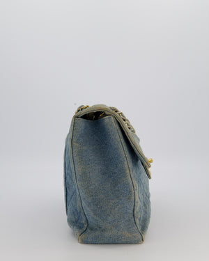 Chanel Vintage Denim Mademoiselle XL Jumbo Single Classic Flap Bag with 24K Gold Hardware