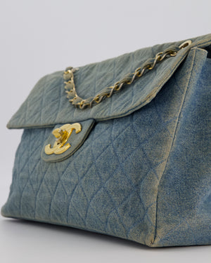 Chanel Vintage Denim Mademoiselle XL Jumbo Single Classic Flap Bag with 24K Gold Hardware