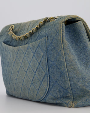 Chanel Vintage Denim Mademoiselle XL Jumbo Single Classic Flap Bag with 24K Gold Hardware