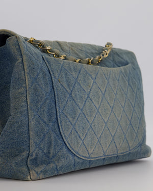 Chanel Vintage Denim Mademoiselle XL Jumbo Single Classic Flap Bag with 24K Gold Hardware