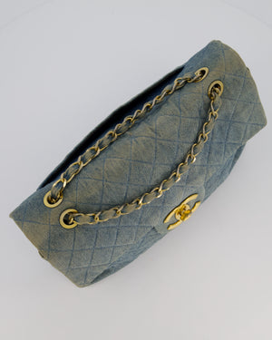 Chanel Vintage Denim Mademoiselle XL Jumbo Single Classic Flap Bag with 24K Gold Hardware