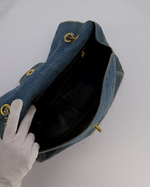 Chanel Vintage Denim Mademoiselle XL Jumbo Single Classic Flap Bag with 24K Gold Hardware