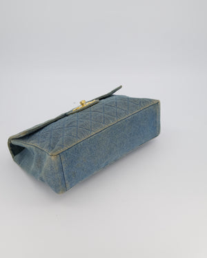 Chanel Vintage Denim Mademoiselle XL Jumbo Single Classic Flap Bag with 24K Gold Hardware