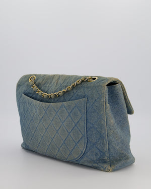 Chanel Vintage Denim Mademoiselle XL Jumbo Single Classic Flap Bag with 24K Gold Hardware