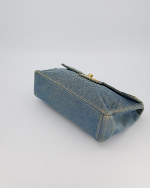 Chanel Vintage Denim Mademoiselle XL Jumbo Single Classic Flap Bag with 24K Gold Hardware